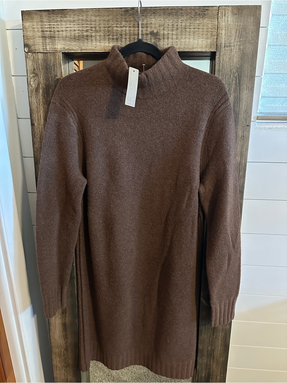 J.Crew Brown Merino Wool Blend Sweater Dress Women’s Medium Mock Neck Cozy NWT